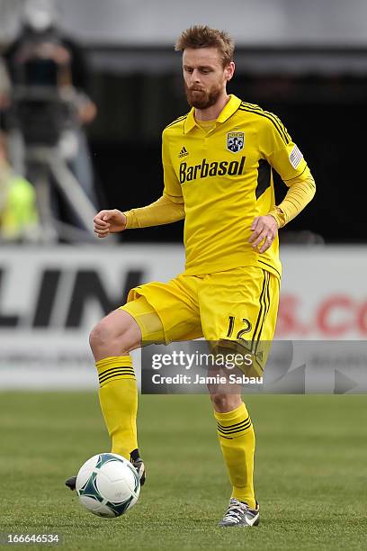 Eddie Gaven of the Columbus Crew controls the ball against the Philadelphia Union on April 6, 2013 at Crew Stadium in Columbus, Ohio.