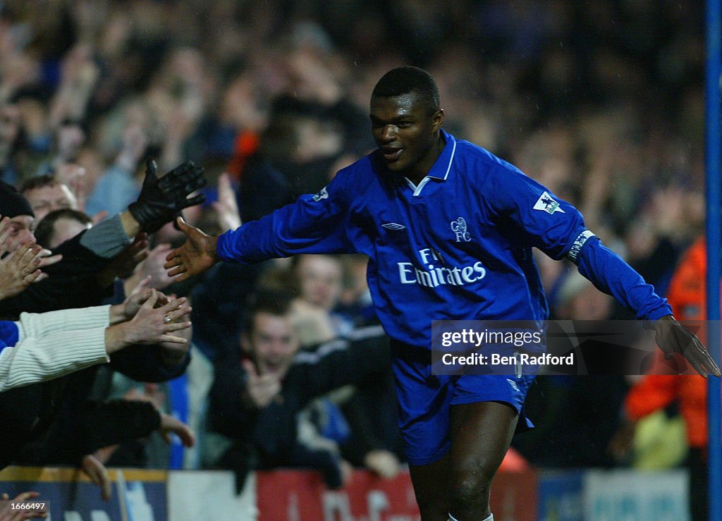 Desailly celebrates scoring the second