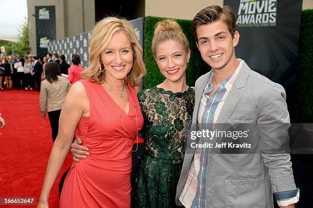 Kari Coleman, Caitlin Gerard and Cameron Palatas attend the 2013 MTV Movie Awards at Sony Pictures Studios on April 14, 2013 in Culver City,...