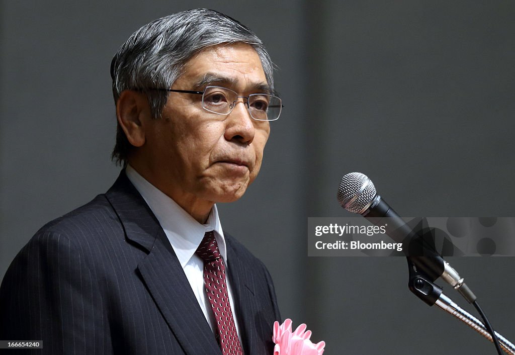 BOJ Governor Haruhiko Kuroda And Japan's Finance Minister Taro Aso Attend A Trust Banks Meeting