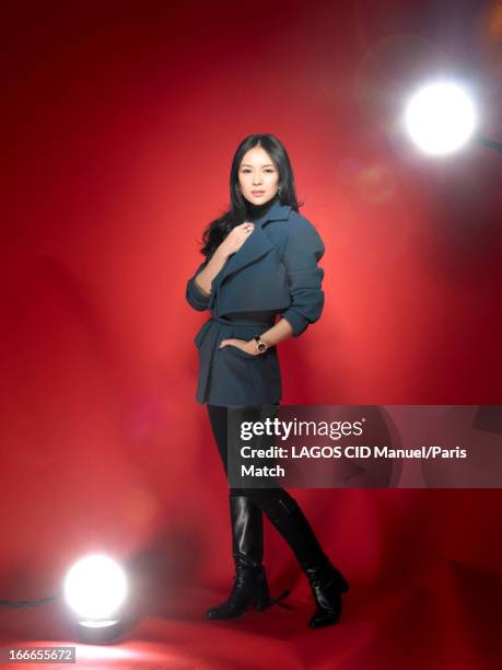 Actor Zhang Ziyi is photographed for Paris Match on February 4, 2013 in Paris, France.