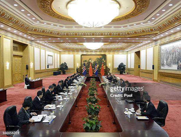 General view as Iceland's Prime Minister Johanna Sigurdardottir holds talks with Chinese Premier Li Keqiang during a meeting at the Great Hall of the...