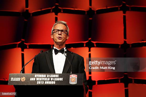 David Gallop speaks during the 2013 FFA A-League and W-League Awards at Hilton Hotel on April 15, 2013 in Sydney, Australia.