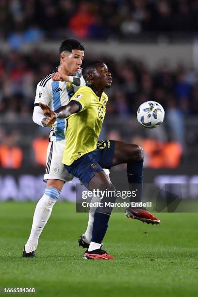 Enzo Fernandez of Argentina and Moisés Caicedo of Ecuador compete for the ball during the FIFA World Cup 2026 Qualifier match between Argentina and...