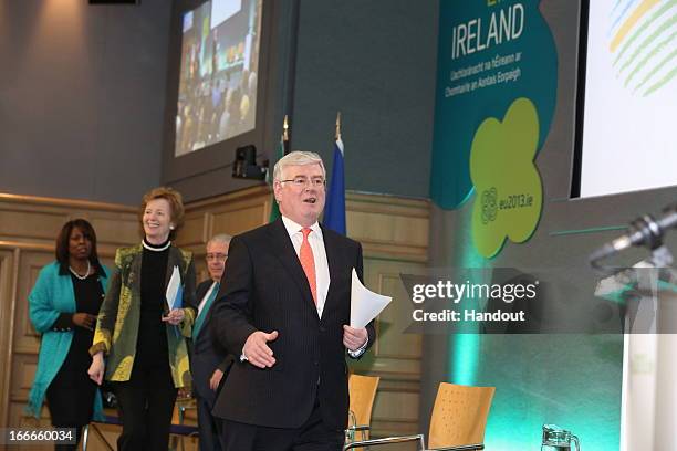 In this handout image provided by the Dept of the Taoiseach, Eamon Gilmore attends the Hunger, Nutrition, Climate ,Justice Conference on April 15,...