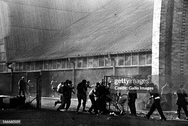 Protesting pupils use the Regina Mundi Church as a refuge during the student uprising on June 16, 1976 in Soweto in Johannesburg, South Africa.