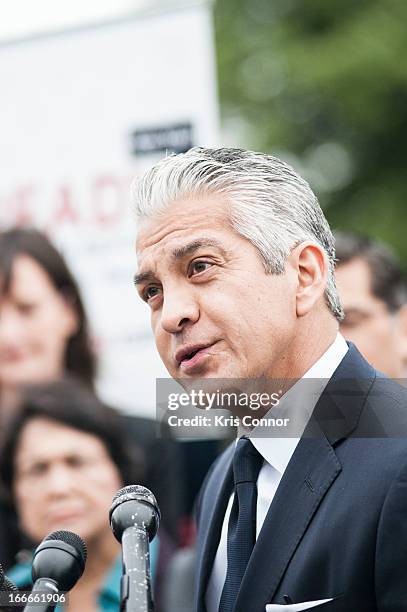 Javier Palomarez speaks during the I'm Ready for Immigration Reform campaign press conference at the House Triangle on April 15, 2013 in Washington,...