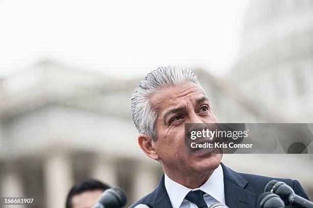 Javier Palomarez speaks during the I'm Ready for Immigration Reform campaign press conference at the House Triangle on April 15, 2013 in Washington,...