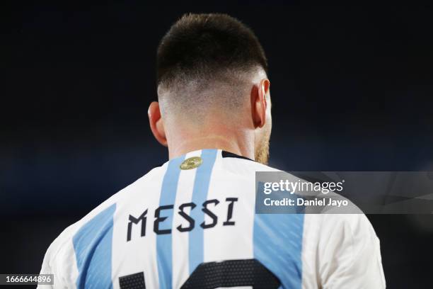 Detail of Lionel Messi of Argentina jersey during the FIFA World Cup 2026 Qualifier match between Argentina and Ecuador at Estadio Más Monumental...