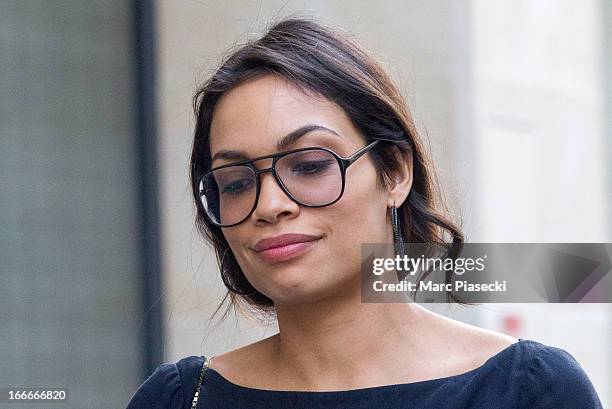 Actress Rosario Dawson is seen strolling on April 15, 2013 in Paris, France.