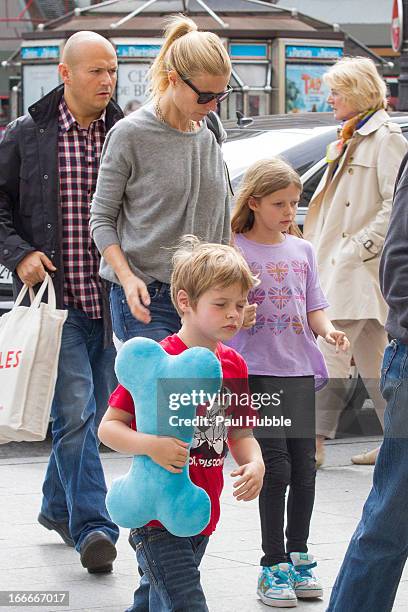 Actress Gwyneth Paltrow and her Children Moses and Apple are seen arriving at the 'Gare du Nord' station on April 15, 2013 in Paris, France.