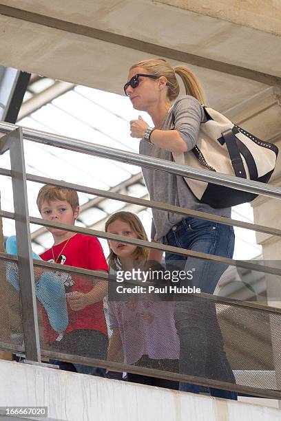 Actress Gwyneth Paltrow and her Children Moses and Apple are seen arriving at the 'Gare du Nord' station on April 15, 2013 in Paris, France.