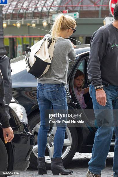 Actress Gwyneth Paltrow and her daughter Apple Martin are seen arriving at the 'Gare du Nord' station on April 15, 2013 in Paris, France.