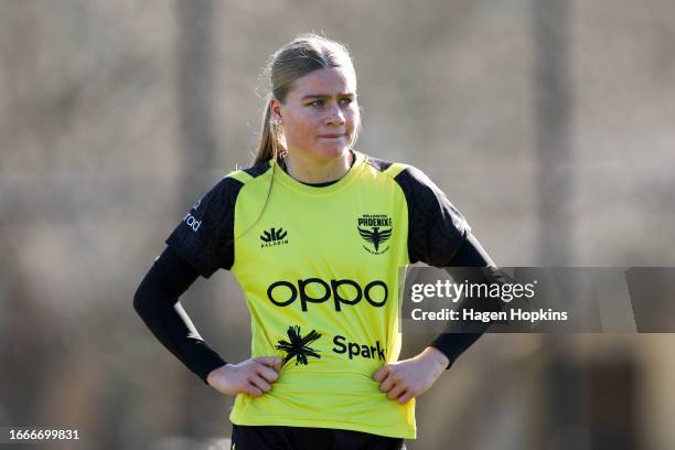 Daisy Brazendale looks on during a Wellington Phoenix A-League Women media opportunity at NZCIS on September 08, 2023 in Wellington, New Zealand.