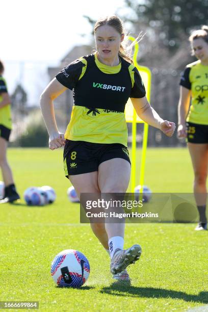 Grace Wisnewski in action during a Wellington Phoenix A-League Women media opportunity at NZCIS on September 08, 2023 in Wellington, New Zealand.