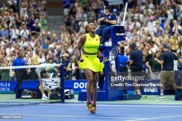 September 7: Coco Gauff of the United States celebrates her victory against Karolina Muchova of the Czech Republic in the Women's Singles Semi-Finals...