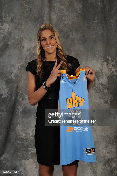 The number two overall pick Elena Delle Donne of the Chicago Sky poses for a portrait during the 2013 WNBA Draft Presented By State Farm on April 15,...