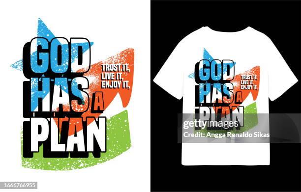 god has a plan typography t shirt design - street style stock illustrations