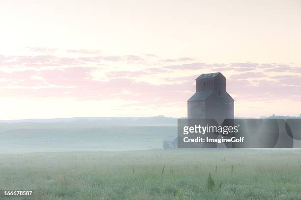 prairie grain elevator in fog - regina saskatchewan stock pictures, royalty-free photos & images