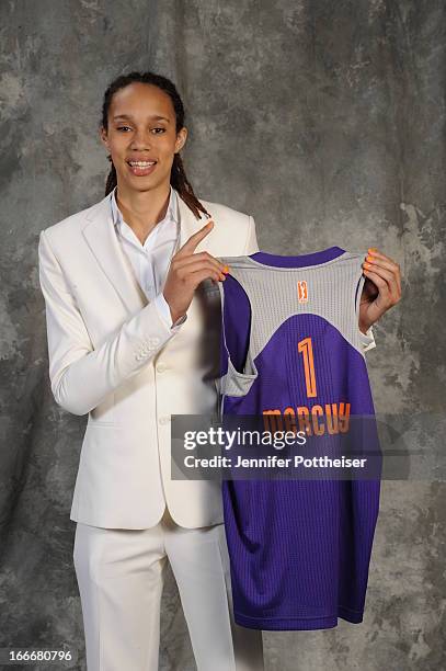 The number one overall pick Brittney Griner of the Phoenix Mercury poses for a portrait during the 2013 WNBA Draft Presented By State Farm on April...