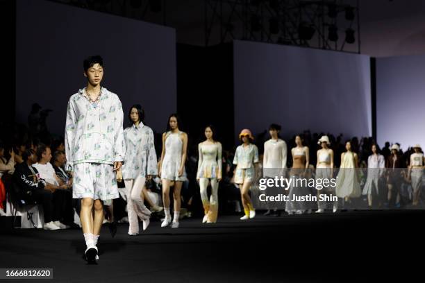 Models walk the runway during the VEGAN TIGER show at Seoul Fashion Week S/S 2024 on September 08, 2023 in Seoul, South Korea.