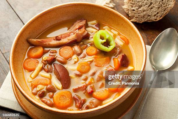 homemade bean soup - traditionally hungarian stock pictures, royalty-free photos & images