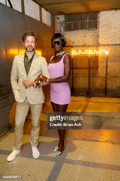 Joshua Jackson and Jodie Turner-Smith attend the unveiling of the new fully-electric Lotus Emeya on September 07, 2023 in New York City.