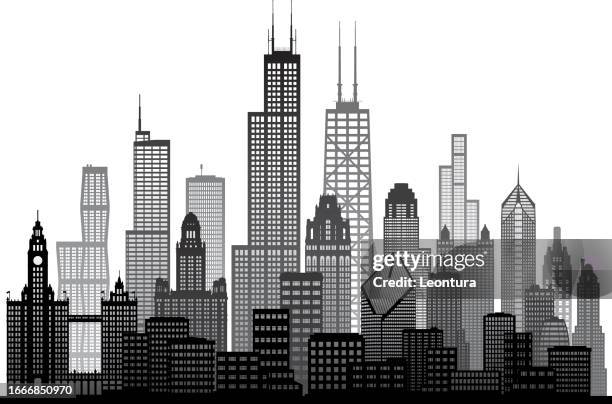 chicago skyline (alle gebäude sind beweglich und komplett) - chicago stock-grafiken, -clipart, -cartoons und -symbole