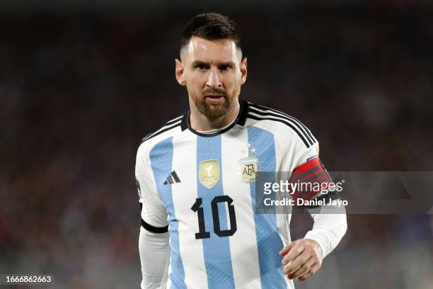 Lionel Messi of Argentina looks on during the FIFA World Cup 2026 Qualifier match between Argentina and Ecuador at Estadio Más Monumental Antonio...