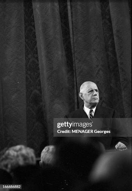 Press Conference Of General Charles De Gaulle At The Elysee In September 1965. France, Paris, 9 septembre 1965, Au palais de l'Élysée, le général...