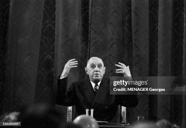 Press Conference Of General Charles De Gaulle At The Elysee In September 1965. France, Paris, 9 septembre 1965, Au palais de l'Élysée, le général...