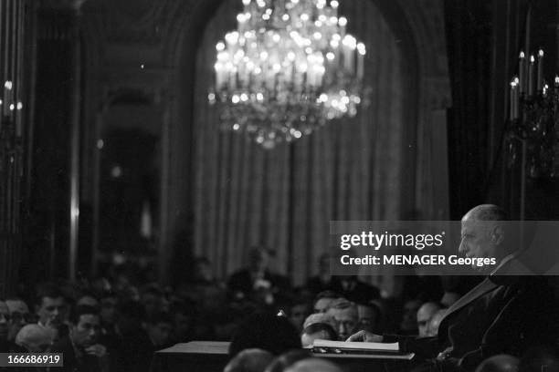 Press Conference Of General Charles De Gaulle At The Elysee In February 1965. France, Paris, 4 février 1965, Au palais de l'Élysée, le général...