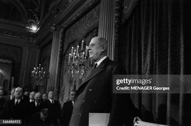 Press Conference Of General Charles De Gaulle At The Elysee In February 1965. France, Paris, 4 février 1965, Au palais de l'Élysée, le général...