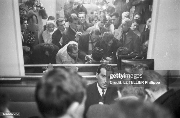 Algerian Deputy Mourad Kaouah With Jean Marie Le Pen. Janvier 1960. Le député algérien Mourad KAOUAH donne une interview dans un café. A ses côtés le...