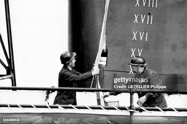 Launch Of Liner France. Saint-Nazaire, le 11 mai 1960, le lancement du paquebot France, en présence du président Charles DE GAULLE, du président de...