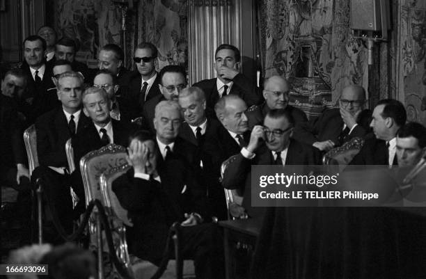 Press Conference Of General De Gaulle. France, 21 février 1966, le général Charles De Gaulle donne sa première conférence de presse de son second...