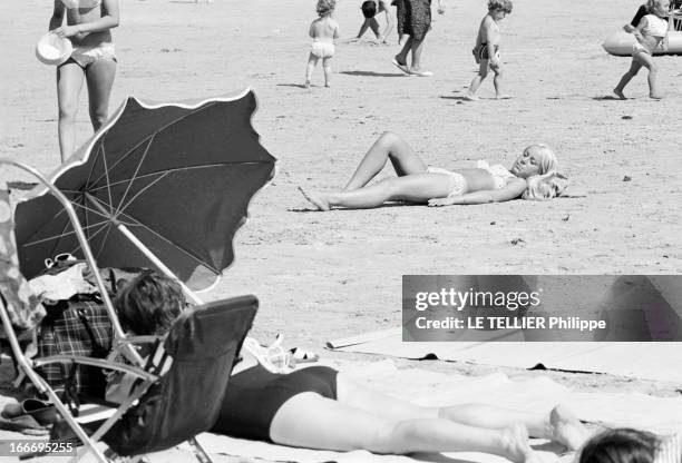The Perros Guirrec Beach In Britain Cleaned After The Accident Of The 'Torrey Canyon'. En France, juillet 1967, moins quatre mois après la marée...
