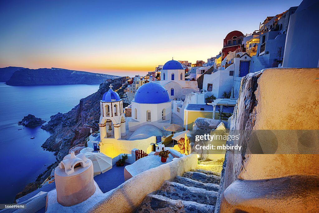 Romantic travel destination Oia village, Santorini island, Greece