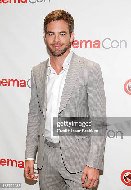 Actor Chris Pine arrives at a Paramount Pictures presentation to promote his upcoming film, "Star Trek Into Darkness" during CinemaCon at Caesars...