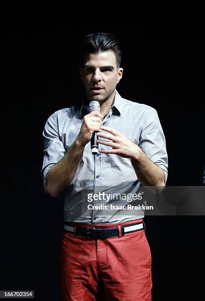 Actor Zachary Quinto speaks at a Paramount Pictures presentation to promote his upcoming film, "Star Trek Into Darkness" during CinemaCon at The...