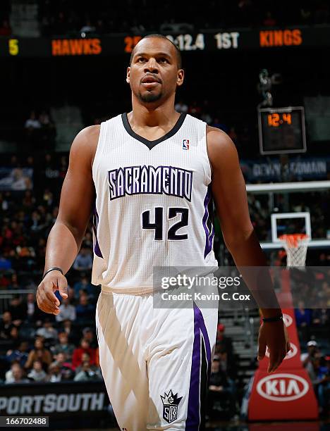 Chuck Hayes of the Sacramento Kings against the Atlanta Hawks at Philips Arena on February 22, 2013 in Atlanta, Georgia. NOTE TO USER: User expressly...