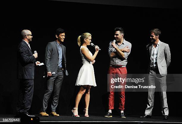 Damon Lindelof, John Cho, Alice Eve, Zachary Quinto and Chris Pine during CinemaCon 2013 Paramount opening night party and presentation at Caesars...