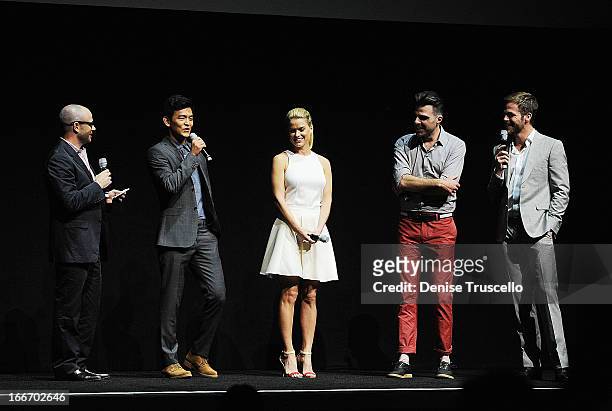 Damon Lindelof, John Cho, Alice Eve, Zachary Quinto and Chris Pine during CinemaCon 2013 Paramount opening night party and presentation at Caesars...