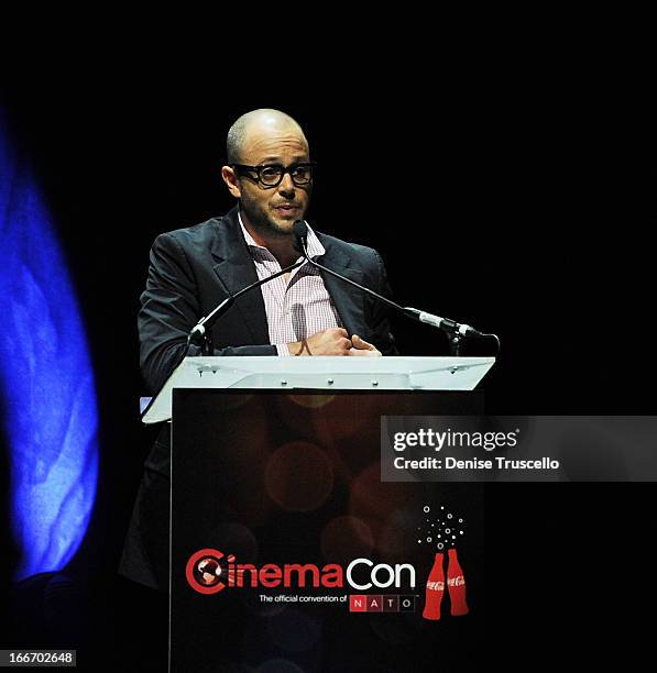 Damon Lindelof speaks at CinemaCon 2013 Paramount opening night party and presentation at Caesars Palace on April 15, 2013 in Las Vegas, Nevada.