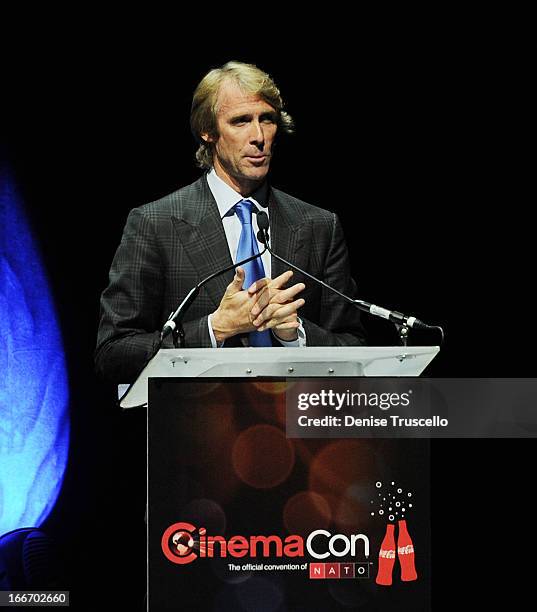 Michael Bay speaks at CinemaCon 2013 Paramount opening night party and presentation at Caesars Palace on April 15, 2013 in Las Vegas, Nevada.