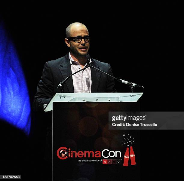 Damon Lindelof speaks at CinemaCon 2013 Paramount opening night party and presentation at Caesars Palace on April 15, 2013 in Las Vegas, Nevada.