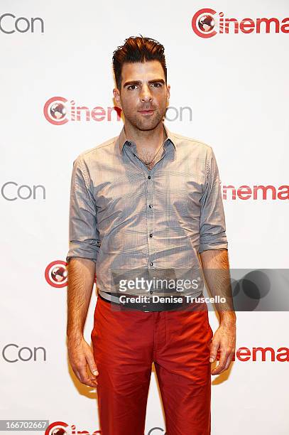 Zachary Quinto arrives at CinemaCon 2013 Paramount opening night party and presentation at Caesars Palace on April 15, 2013 in Las Vegas, Nevada.