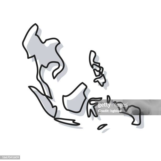 southeast asia map hand drawn on white background - trendy design - philippine map drawing stock illustrations