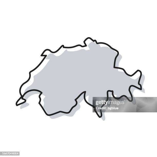 schweiz karte von hand gezeichnet auf weißem hintergrund - trendiges design - switzerland map stock-grafiken, -clipart, -cartoons und -symbole