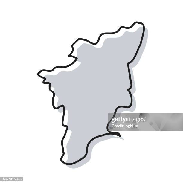 tamil nadu map hand drawn on white background - trendy design - chennai stock illustrations
